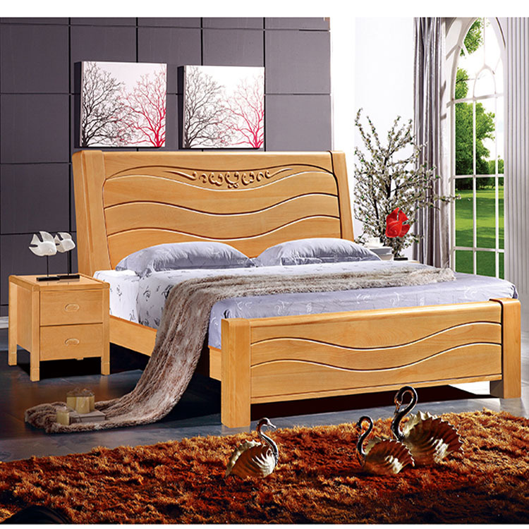 Factory direct Nangkang solid wood furniture double simple solid wood bed air pressure high box storage beech bed wholesale