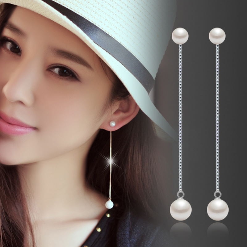 Elegant long earrings with tassels from pearl
