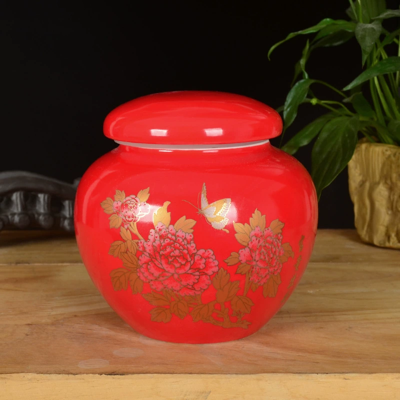 Yellow glaze peony internal thread ceramic honey jar cosmetic paste square jar tea jar porcelain bottle ceramic sealed jar