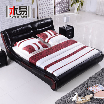 Wood Easy Simplicity modern Leather bed 1.5 rice /1.8 Rice double leather bed Soft bed wedding bed Factory wholesale