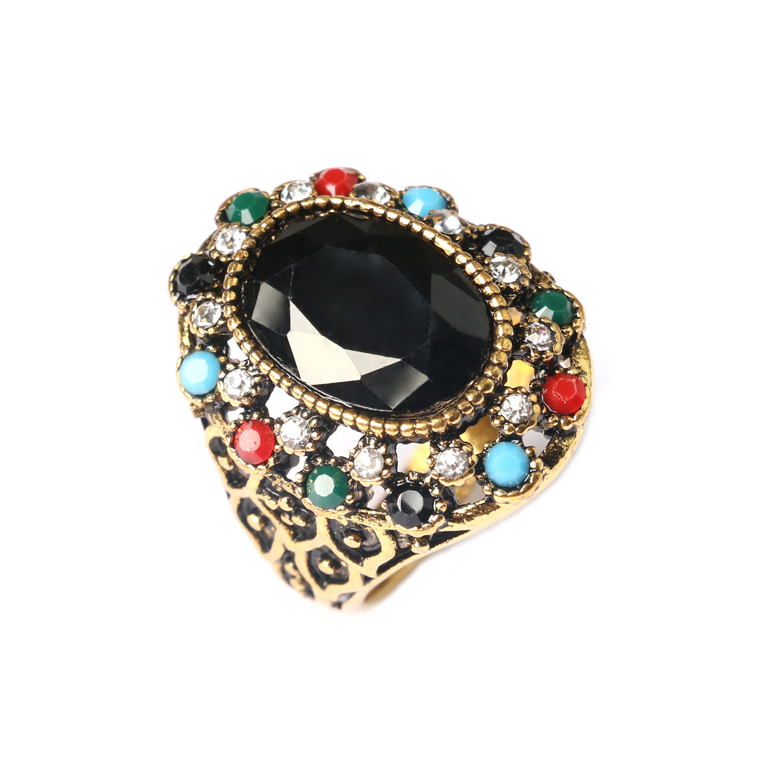 新款高档彩色宝石戒指 复古波西米亚风格  旅游景点热卖 外贸货源