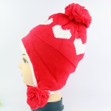 韓國愛心大球可愛毛線帽子冬天護耳雙層羊羔絨加厚針織保暖帽女