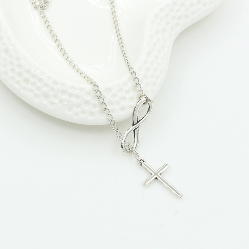 New Silver Plated Character Cross Sweater Chain Jewelry Girls Popular Necklace display picture 5