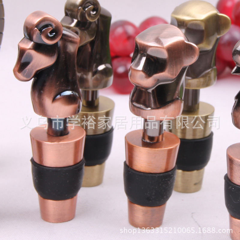 古铜十二生肖铜酒塞古铜色青铜色酒塞红酒礼品葡萄酒塞现货批发