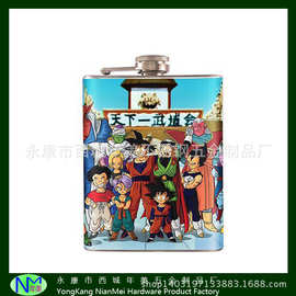 6盎司日本动画片图片水转印系列不锈钢小酒壶迷你酒壶