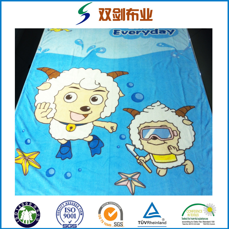 厂家批发 双面珊瑚绒面料 珊瑚绒印花  双面儿童毛毯绒布面料