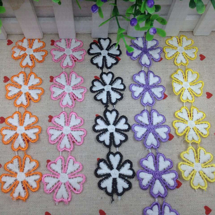 厂家直销5种双色3.5CM 桃心水溶刺绣花边 饰品 贴花辅料