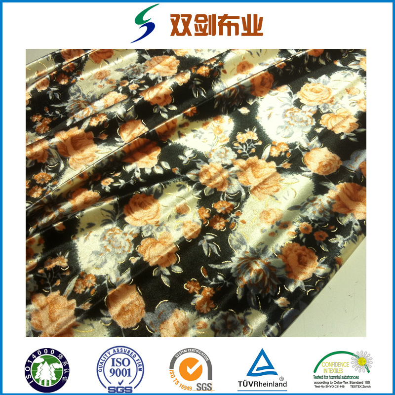 KS 韩国绒烫金印花面料  休闲服弹力绒布面料