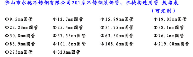 不锈钢装饰管规格表