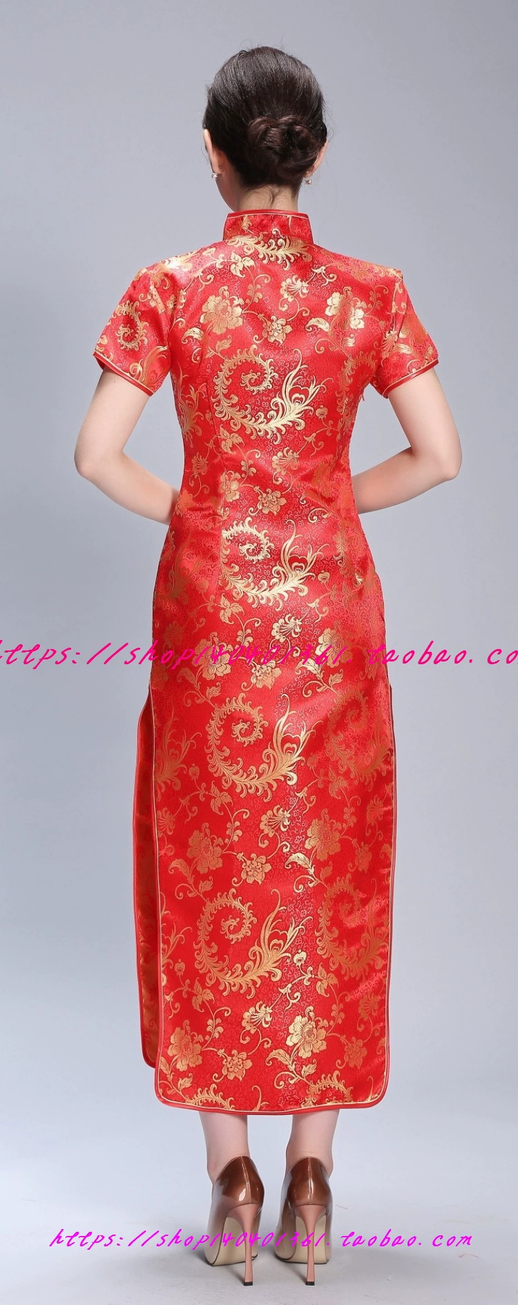 Dress, retro suit, long cheongsam, oolong tea Da Hong Pao, wholesale, Chinese style, with short sleeve, city style