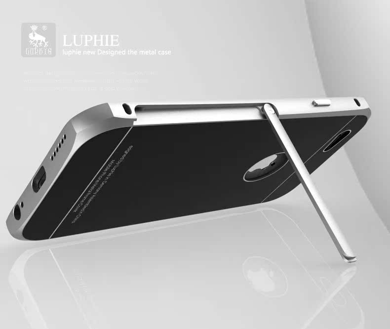 Luphie Aircraft Aluminum Metal Frame 9H Tempered Glass Back Cover Case with Kickstand for Apple iPhone 6S Plus