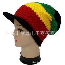 机织牙买加雷鬼帽带帽檐毛线针织帽 rasta红黄绿音乐节街舞嘻哈帽