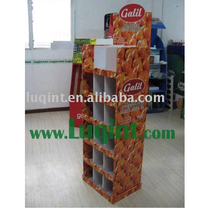 橙汁饮料纸展示架 高强度瓦楞纸货架 超市饮品杯子POP纸地堆