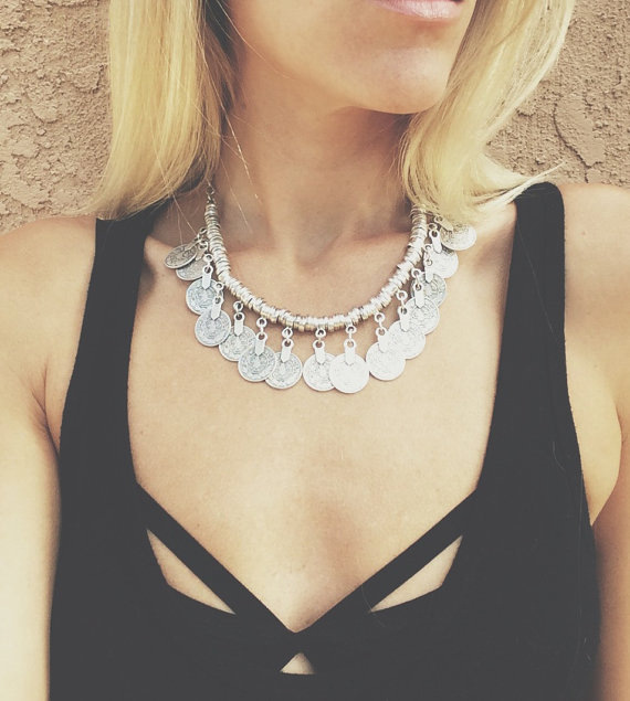 欧美复古流苏钱币项链 外贸爆款 毛衣链锁骨链饰品项饰批发代发