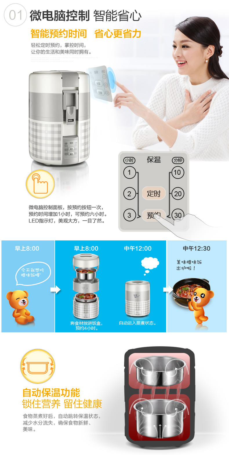 Bear/ small bear DFH-A20D1 can make an appointment with an electric cooker, an electric cooker, three layers of heating steamer8