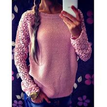 2020欧美明星镂空花边蕾丝袖子拼接毛衣短袖女针织衫速卖通