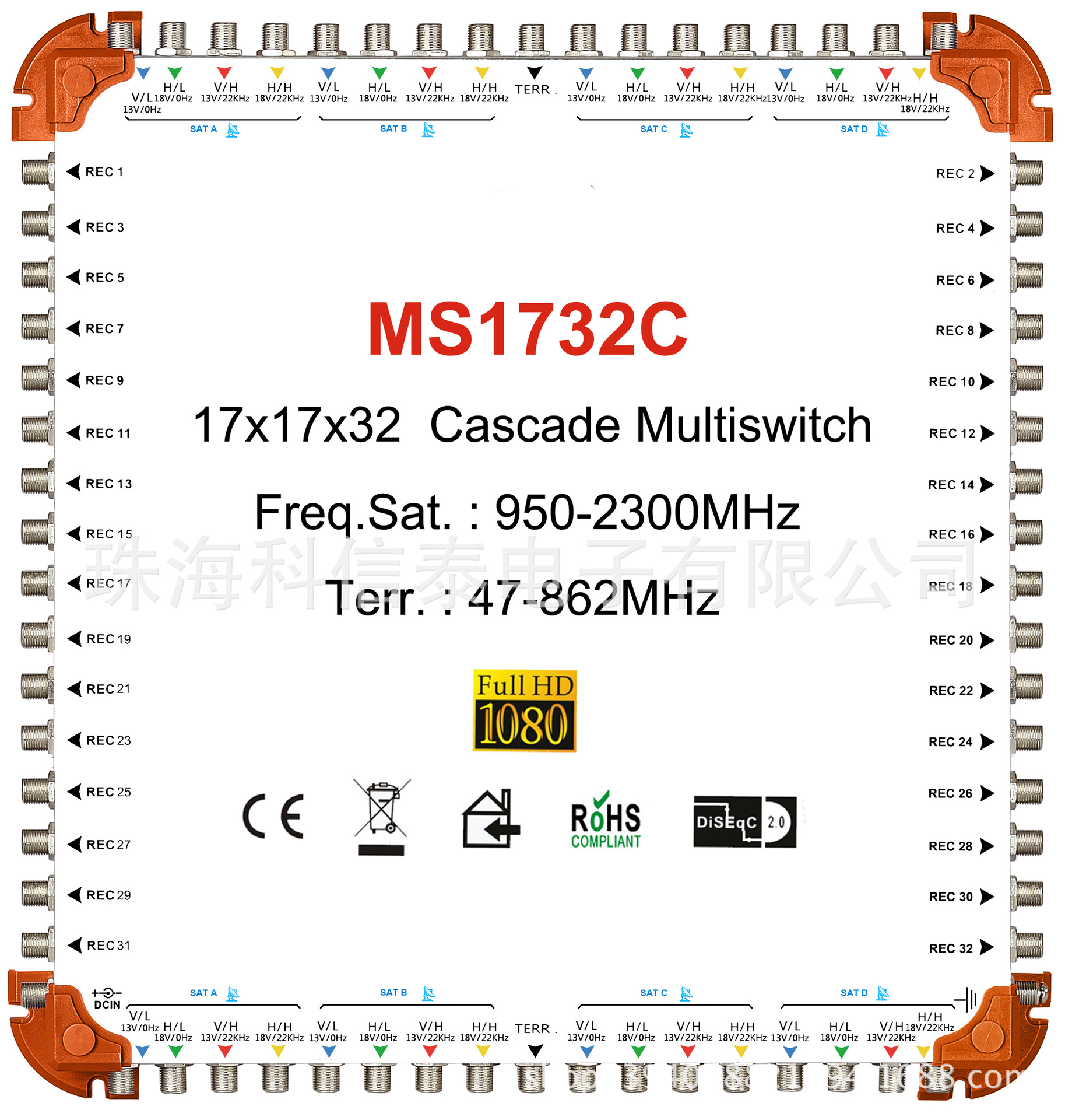 17进32出 Multiswitch MS1732C MS1732E卫星开关多路开关级联终端