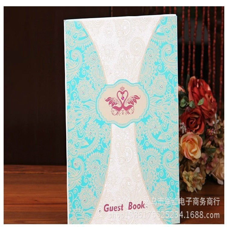 新款 欧式签到薄签名册蓝色结婚婚礼签到本礼金薄礼金本|ru