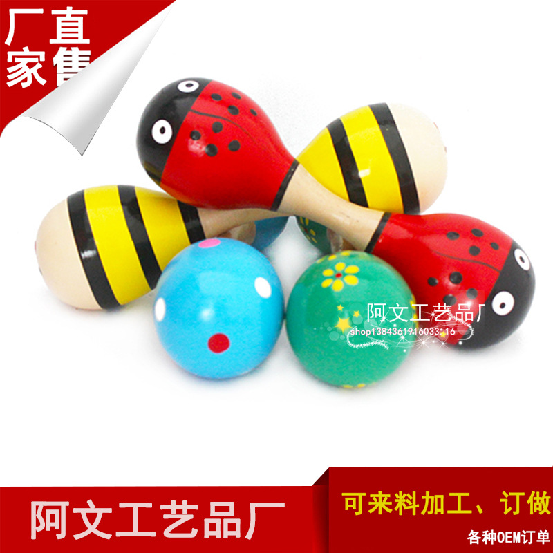 Artesanía de madera de doble cabeza de tamaño pequeño Orff Bola de arena puerta fría instrumento musical juguetes para niños educación temprana Música martillo de arena al por mayor