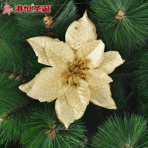 13cm simulated fur red Christmas flower Christmas tree accessory gold powder edge wedding Christmas decoration flower wholesale price