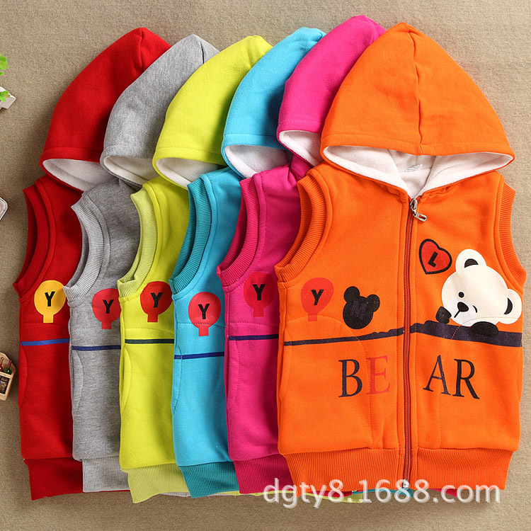 可愛熊印花休閑秋冬兒童馬甲批發 2019年加厚全棉韓版童馬夾