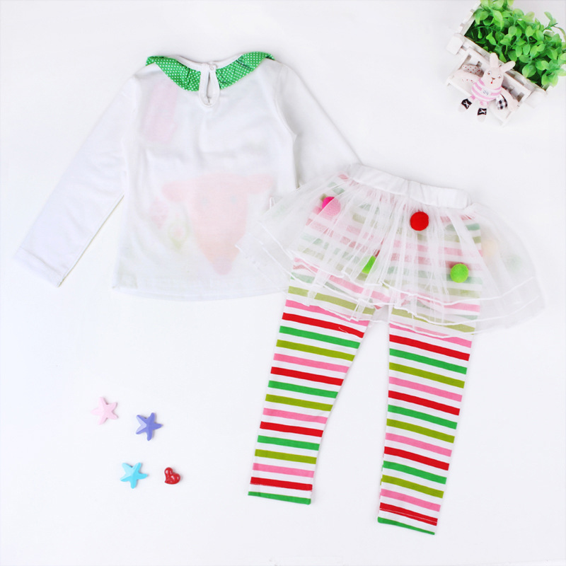 Christmas Girl Elk Print T-shirt + puffy striped pantsuit_viptrois.com