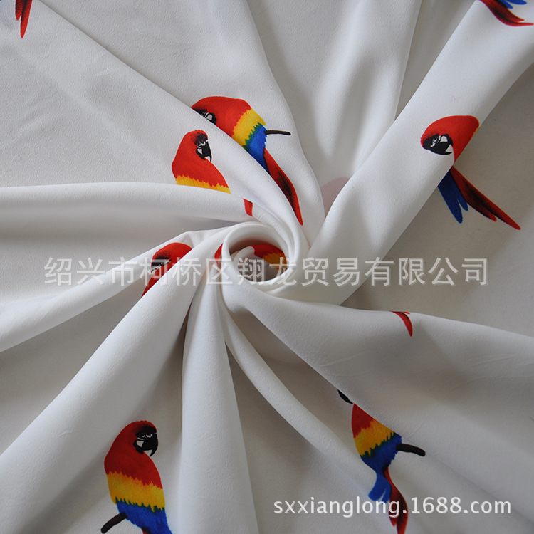 【翔龙印花 XL6901】爆款 厂家直销鹦鹉仿真丝花瑶绉印花女装面料