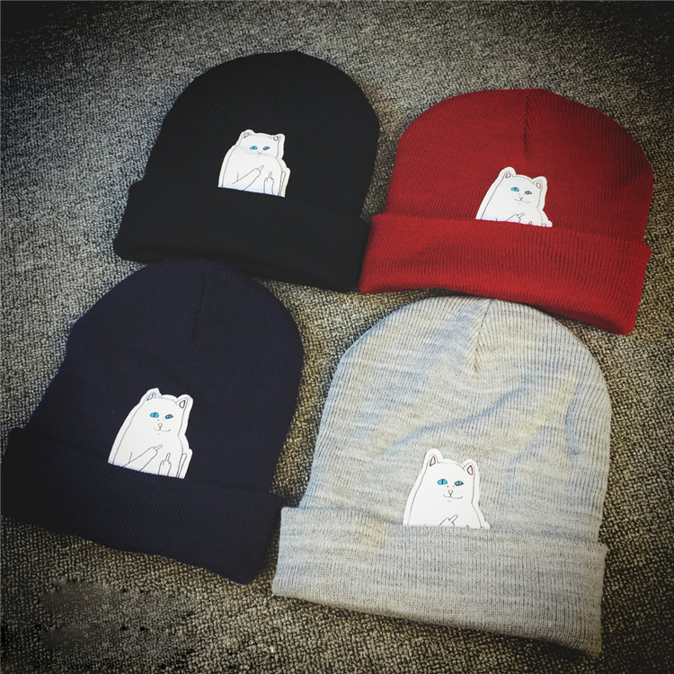 Cat vertical middle finger new autumn street knitted winter woolen hat wholesalepicture17