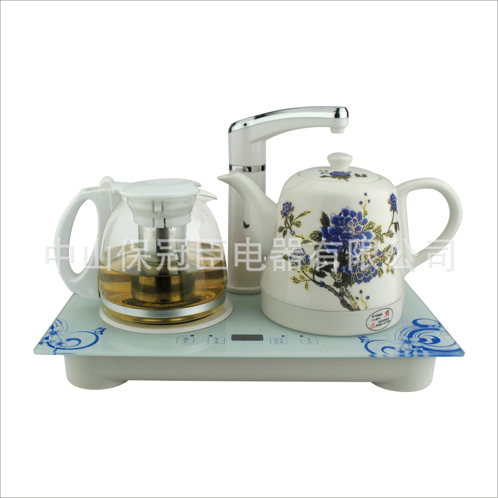 牡丹变色壶,1.2L景德镇自动上水陶瓷电热水壶，套装