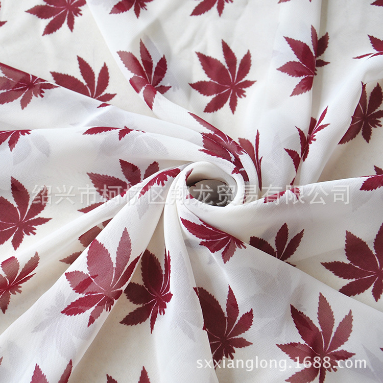 【翔龙印花 XL689】新款时尚  清新优雅小枫叶简约印花雪纺面料