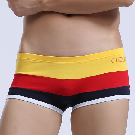 New Men's Lycra Cotton Underwear Striped Contrast Color Mid-waist Boxer Briefs C-012