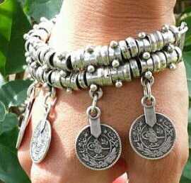 欧美外贸热卖 复古朋克夸张金属手工流苏钱币手链anklets