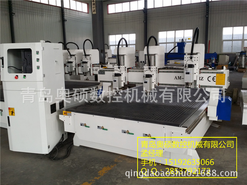 青岛奥硕全自动数控雕刻机 1325三头木工雕刻机 实木门雕花机
