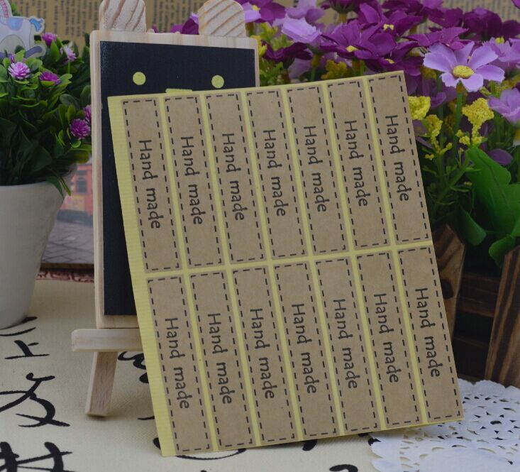 批发棕色牛皮纸虚线 hand made封口贴 装饰礼物贴16枚价
