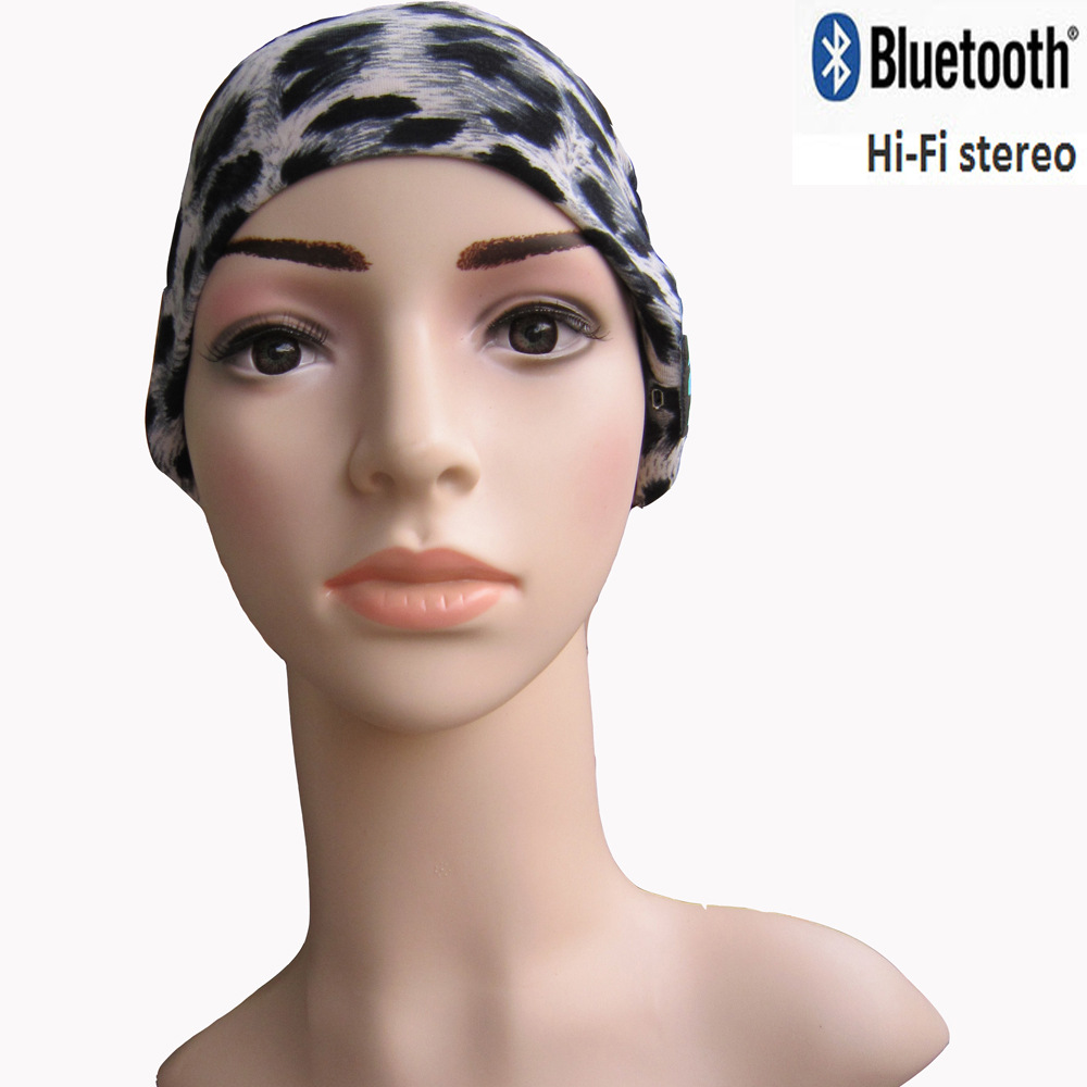 Women's Leopard Print Outdoor Sports Bluetooth Headband Music Hairband Double Ear Three-dimensional Bluetooth Headscarf