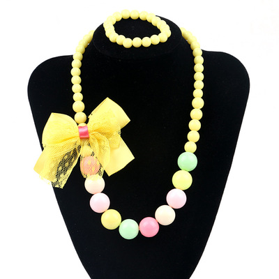 lovely bow spring Bead Beading children Necklace Bracelet Two suits Child Accessories wholesale
