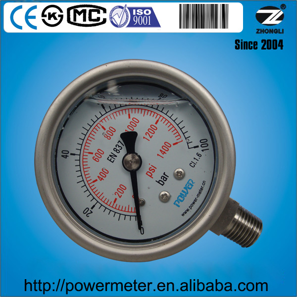 ca063682082 YBF60mm 表径 1/4NPT 全不锈钢耐震充油压力表 100ba