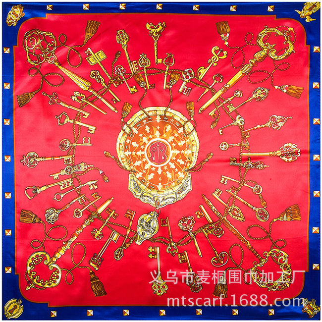 Women'S Gender Silk Scarf Key Pattern Ladies Satin Big Square Printing Scarf Silk Scarf