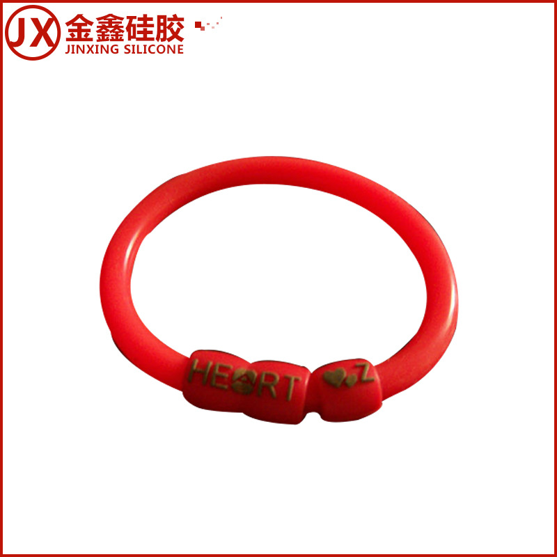 供应大红色硅胶手环,"心"印葫芦式接头手环 葫芦硅胶手环