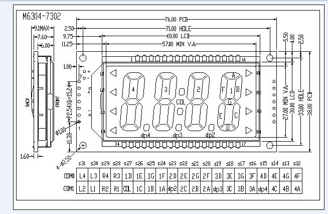 数字屏小液晶模组6304-7302BLCD4位数显屏大小量均批发