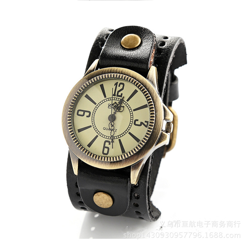 Cross-border Foreign Trade Explosion Fashion Trend Men's Leather Watch Bronze Roman Scale Quartz Watch Factory Wholesale