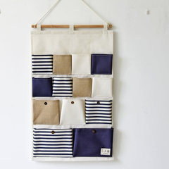 Zakka Cotton Linen Fabric 13 Pockets Striped Patchwork Storage Hanging Bag Wall Door Decorative Shelf Bag 0635