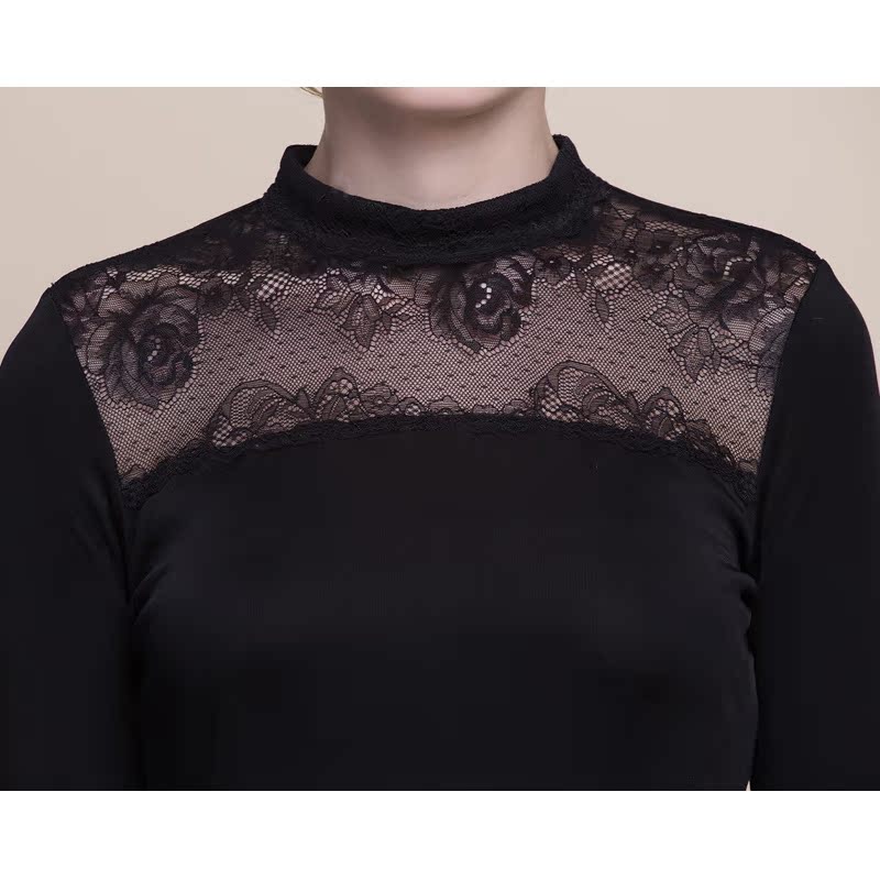 Silk Knit Lace Turtleneck Long Sleeve T Shirt Double Sided Lightweight Elegant Design Fall Winter Casual Wear