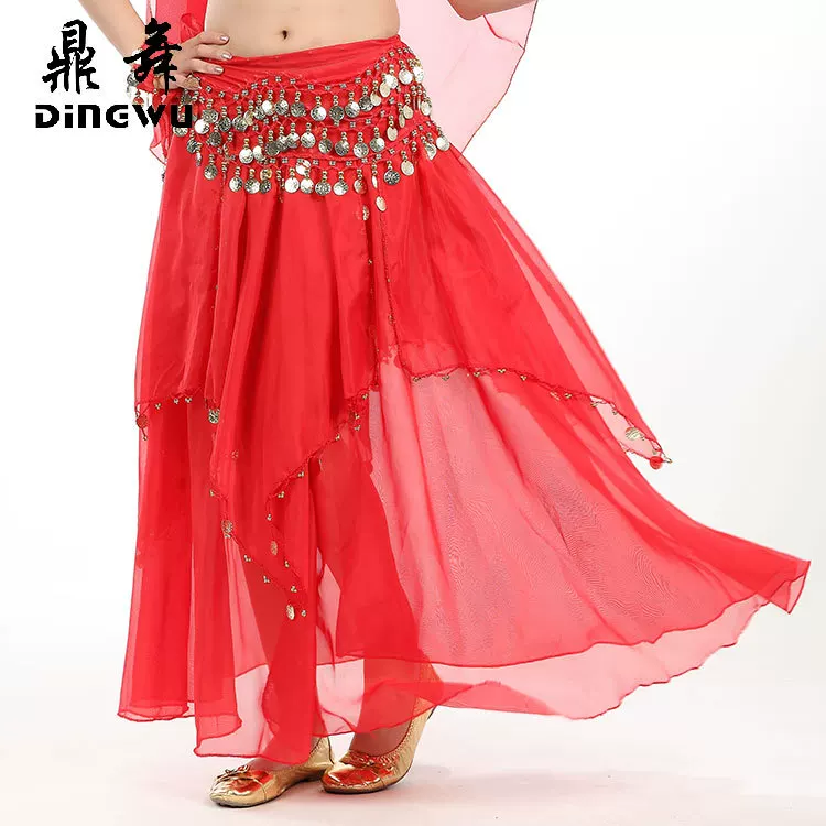 Оптовая юбка для belly dance женская взрослая индийская длинная юбка с подвесной монетой шифон длинная пряжа юбка
