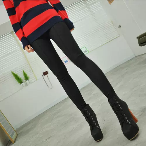 冬款加厚加绒牛仔打底裤高腰外穿女保暖小脚裤大码200斤