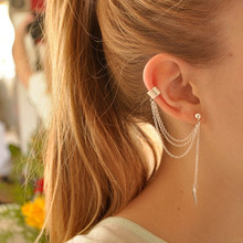 金屬樹葉葉子流蘇耳釘耳夾  飾品新款 歐美個性單耳夾