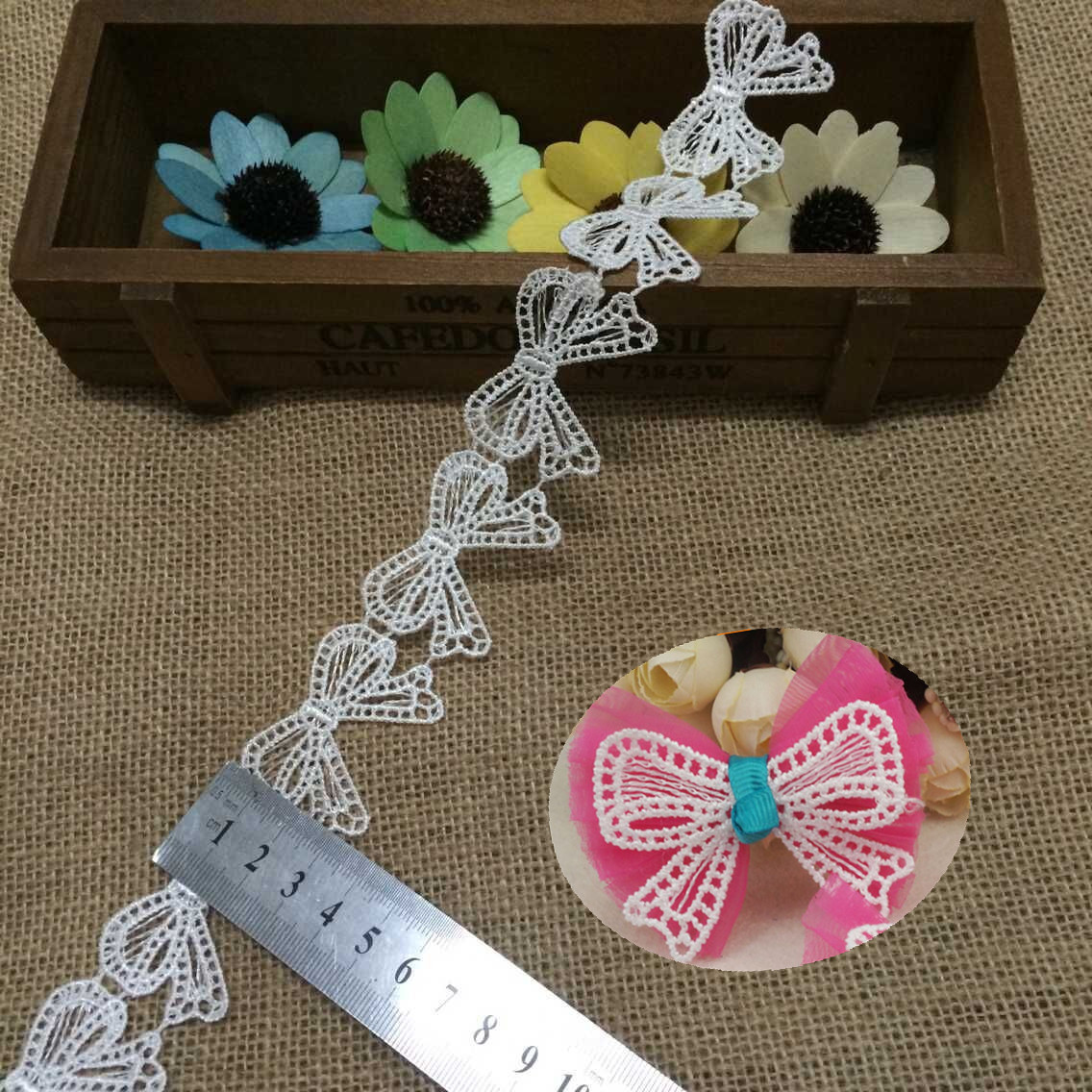 厂家直销条纹蝴蝶结3厘米手工DIY服装佐料水溶刺绣花边工艺品装饰