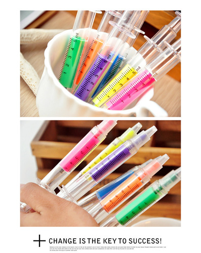 Color syringe highlighter color syringe creative stationery primary school students learning marking supplies advertising poster pen