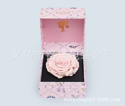 单朵永生花盒 鲜花包装盒 绒布木盒 进口永生花花盒520情人节定制|ms