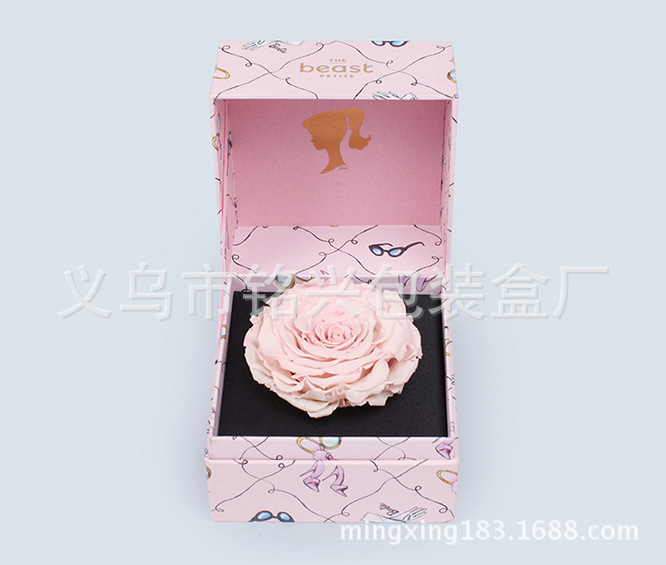单朵永生花盒 鲜花包装盒 绒布木盒 进口永生花花盒520情人节定制|ms